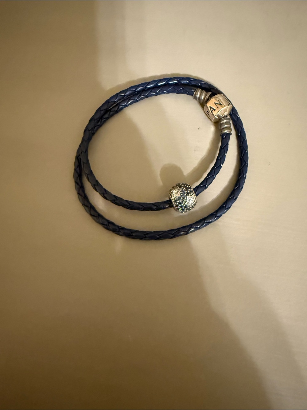Pandora Follow The Stars Bead 791382CZ Double Navy Blue Leather Bracelet NWOT